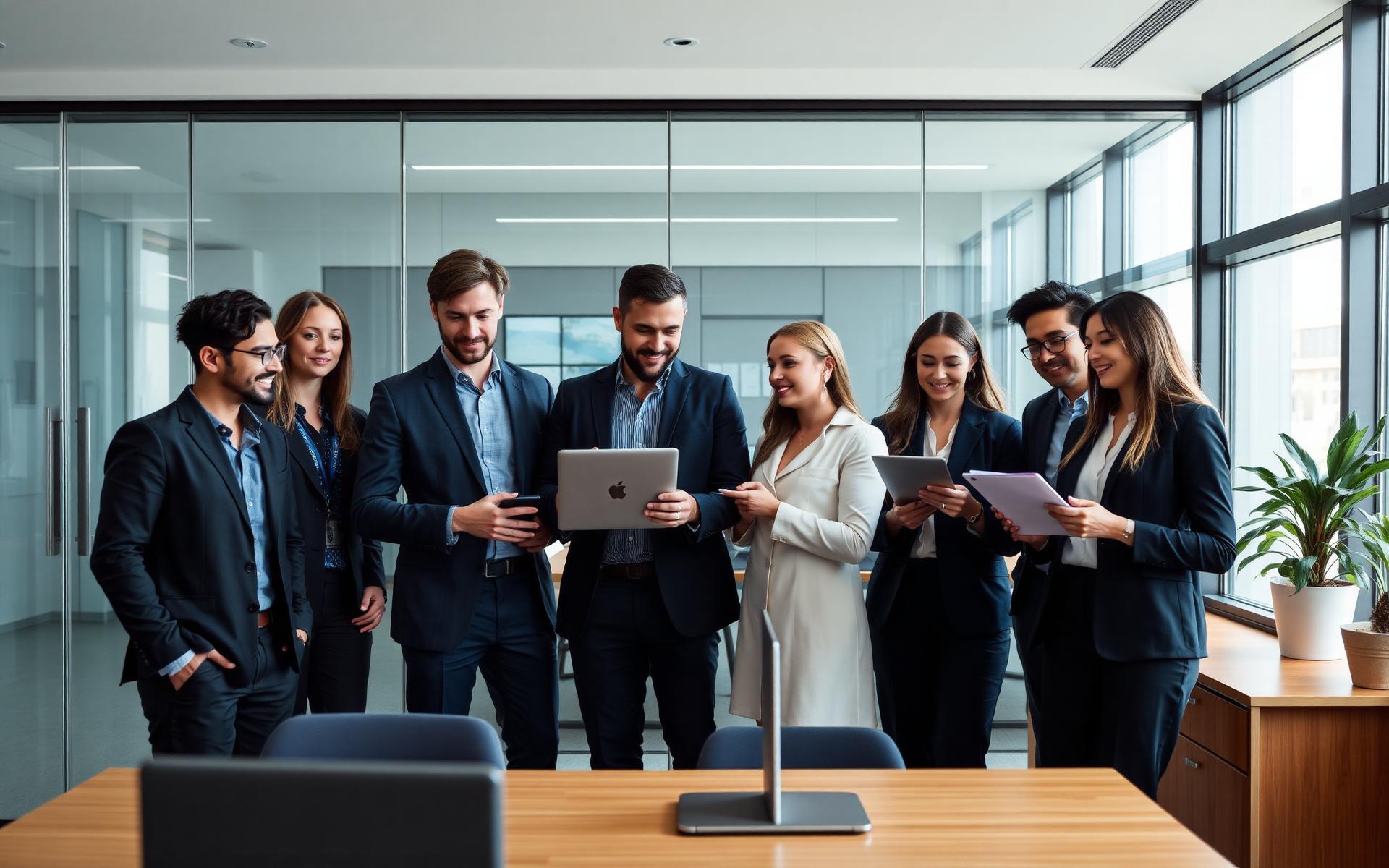 IT professionals collaborating in a modern office